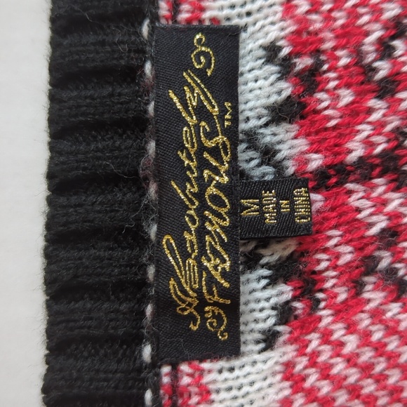 Absolutely Famous Button Up Acrylic Cardigan Christmas Sweater MEDIUM Black Red - Picture 3 of 16